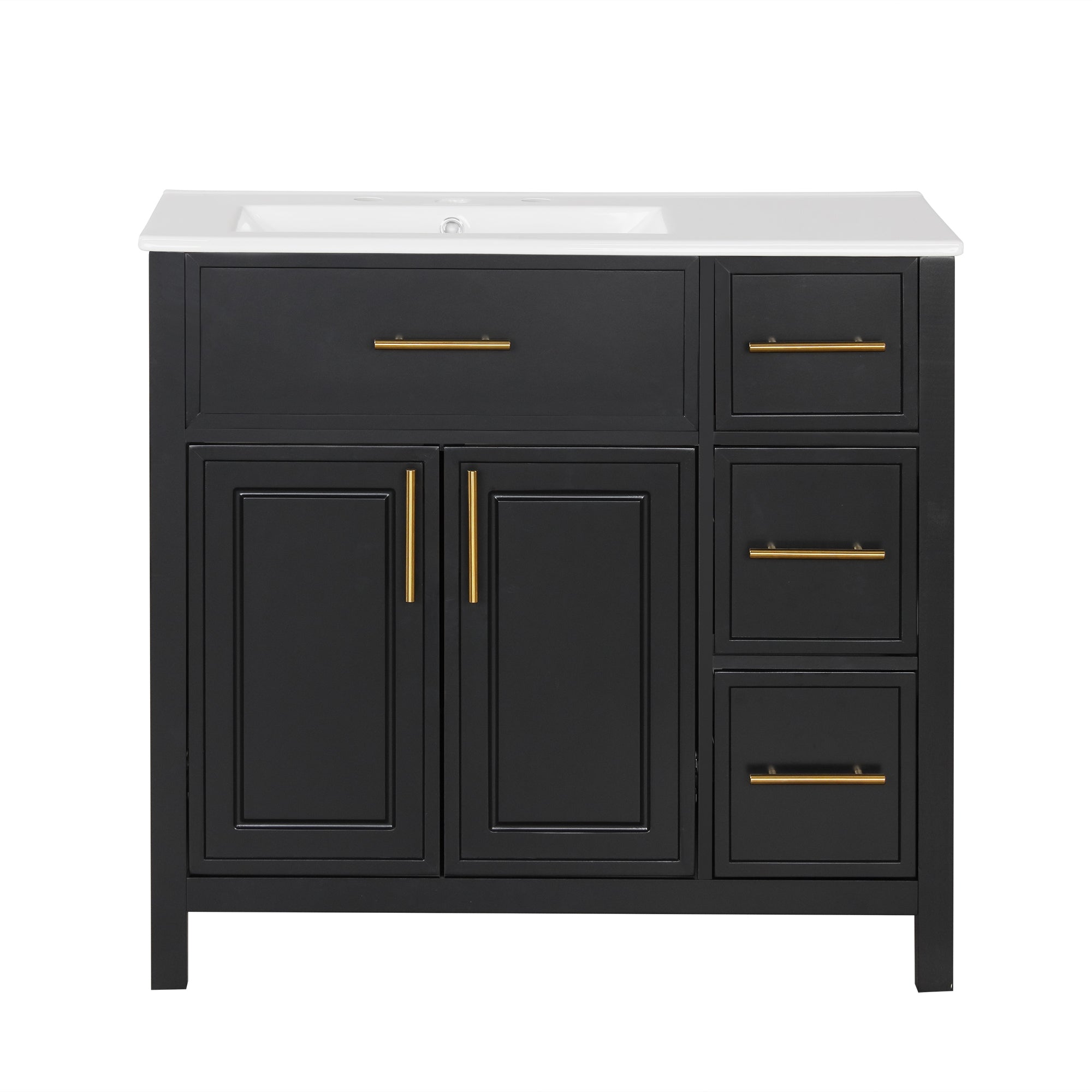 VanityFus 36-in Bathroom Vanity Black Single Sink Combo with Ceramic Top 2 Doors 3 Drawers